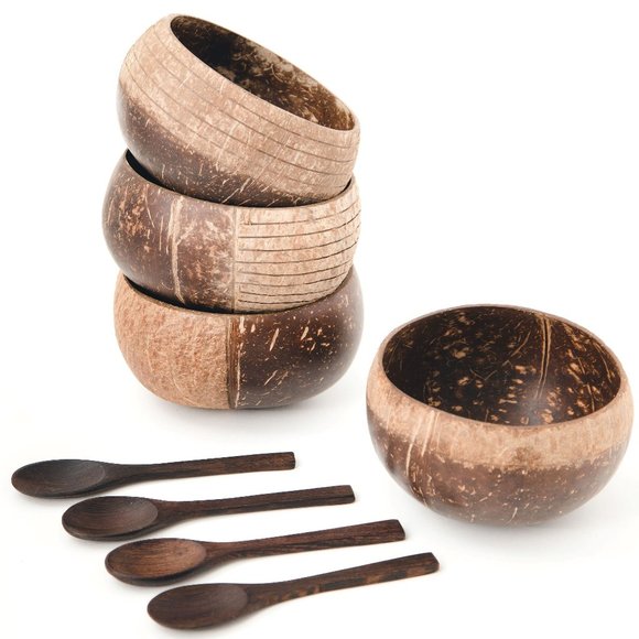 JUMBO Organic Coconut Bowl Set with Spoons x4 - Picture 1 of 16